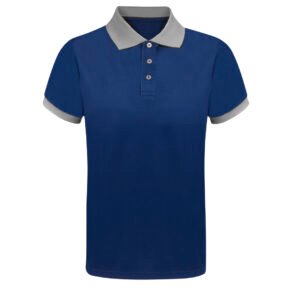 polo bicolore homme bleu col gris