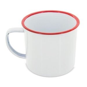 318 € = 100 mugs blanc bord coloré 350 ML en métal  / 3.18 € HT par 100